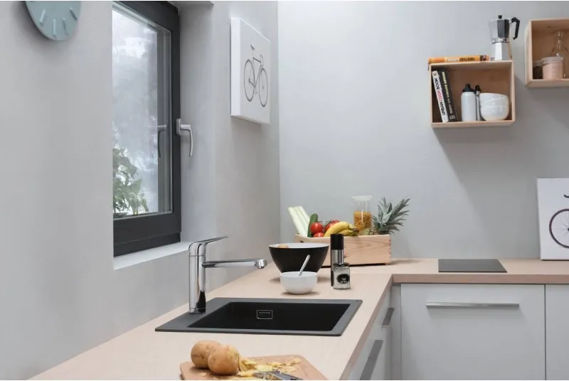 Мийка для кухнi Hansgrohe S510-F450, вбудована, розмiри вирiзу: 54*49см, iз матерiалу Silicatec, свiтлий сiрий Фото - 3