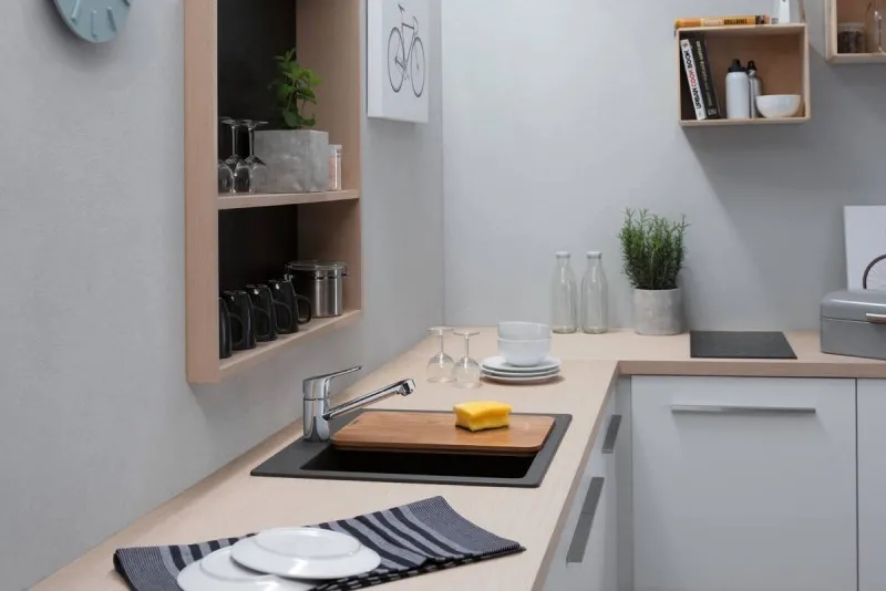 Мийка для кухнi Hansgrohe S510-F450, вбудована, розмiри вирiзу: 54*49см, iз матерiалу Silicatec, свiтлий сiрий Фото - 4