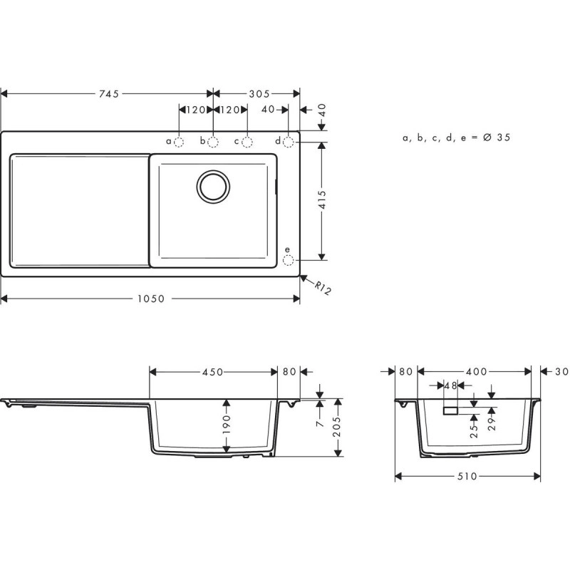 Мийка для кухнi Hansgrohe S510-F450, вбуд. 450, з крилом, чорний графiт Фото - 5