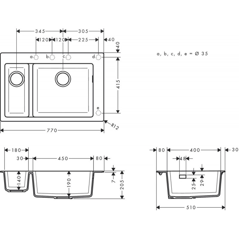Мийка для кухнi Hansgrohe S510-F635, вбудована, 180/450, сірий камінь Фото - 1