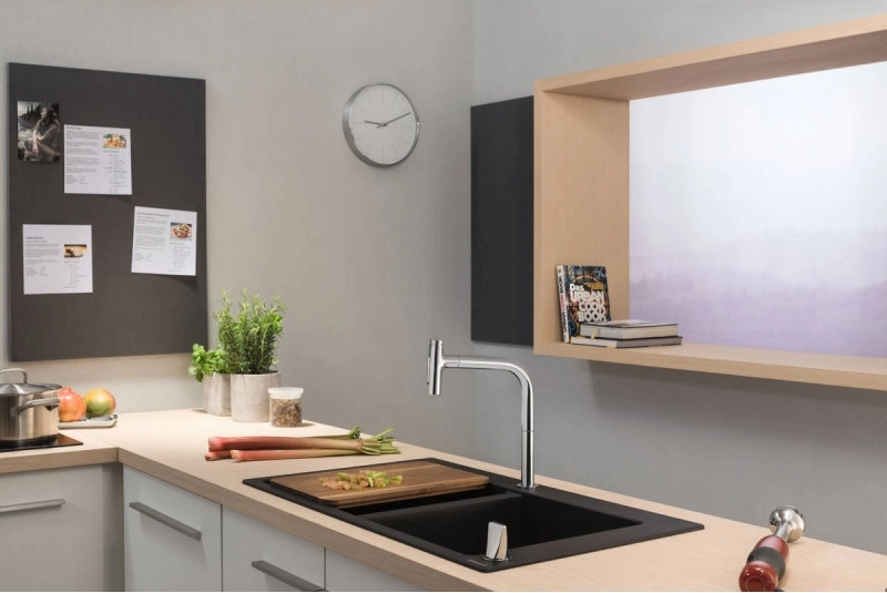 Кухонная мойка каменная Hansgrohe 43316170, черная Фото - 1