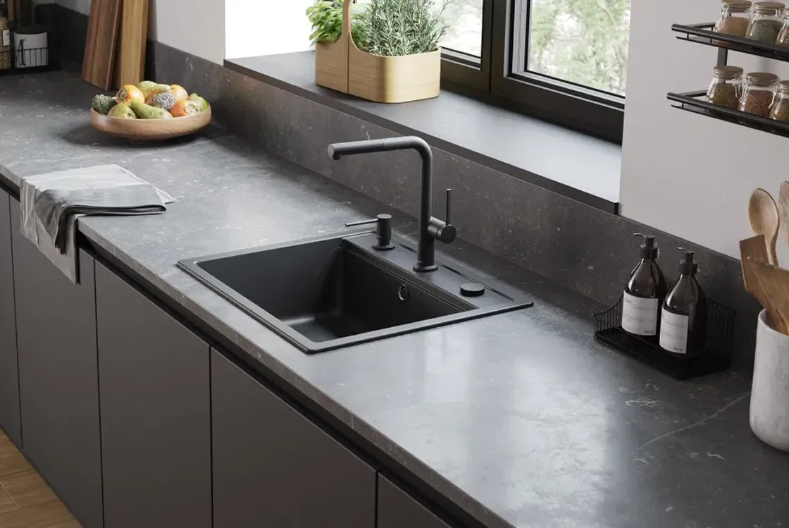 Мойка кухонная Hansgrohe S52, гранит, прямоугольник, без крыла, 550х490х190мм, чаша - 1, врезная, S520-F510, черный графит Фото - 1