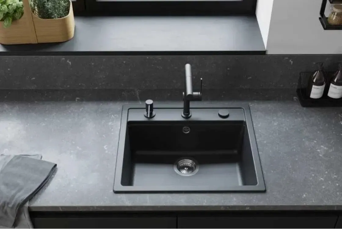 Мойка кухонная Hansgrohe S52, гранит, прямоугольник, без крыла, 550х490х190мм, чаша - 1, врезная, S520-F510, черный графит Фото - 2