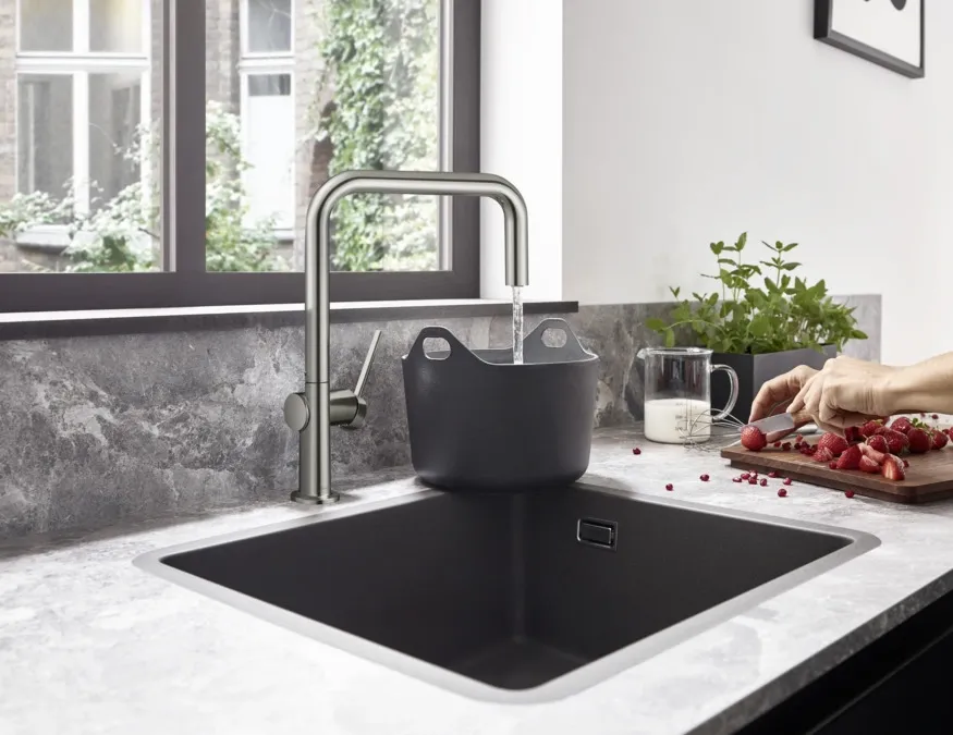 Мийка кухонна Hansgrohe S51, граніт, квадрат, без крила, 500х450х190мм, чаша - 1, врізна, S510-U450, сірий камінь Фото - 2