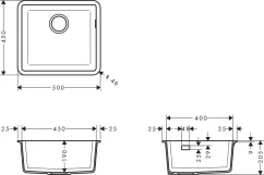 Мойка кухонная Hansgrohe S51, гранит, квадрат, без крыла, 500х450х190мм, чаша - 1, врезная, S510-U450, серый бетон Фото - 1