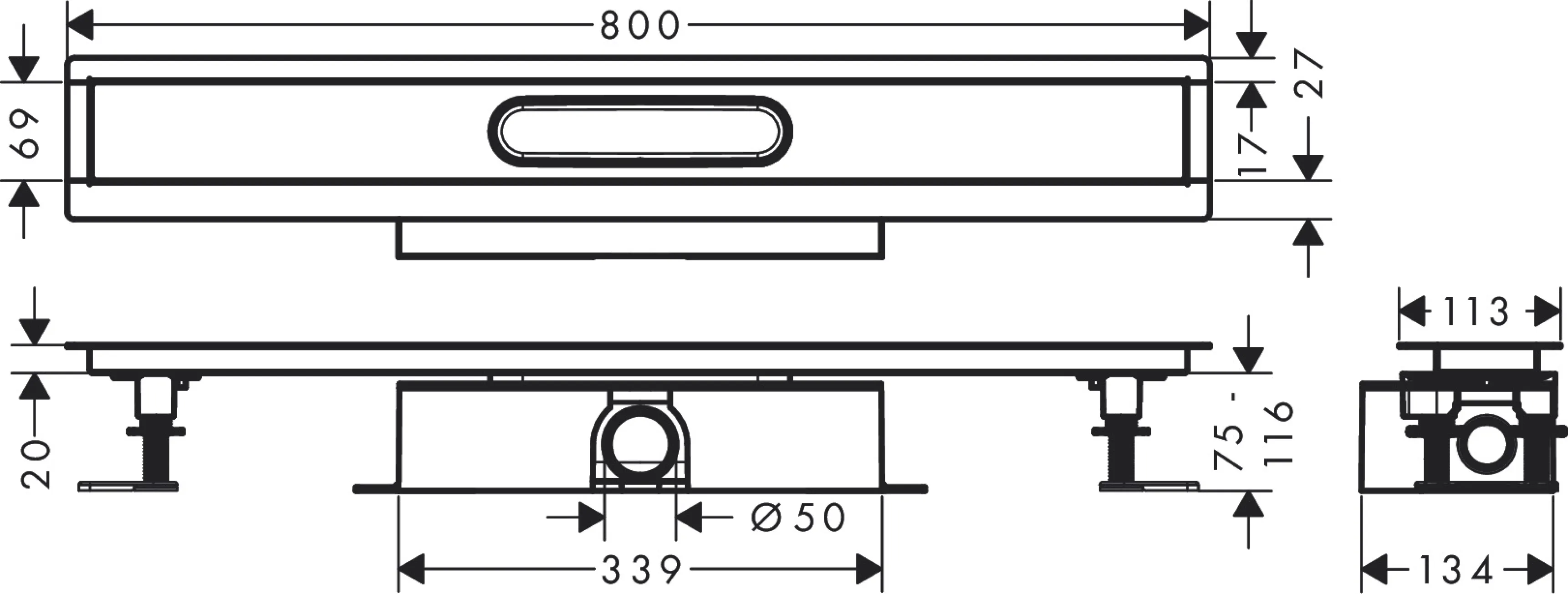 Монтажный комплект для душевых каналов Hansgrohe uBox Universal ø50 800 мм (56024180) Фото - 1