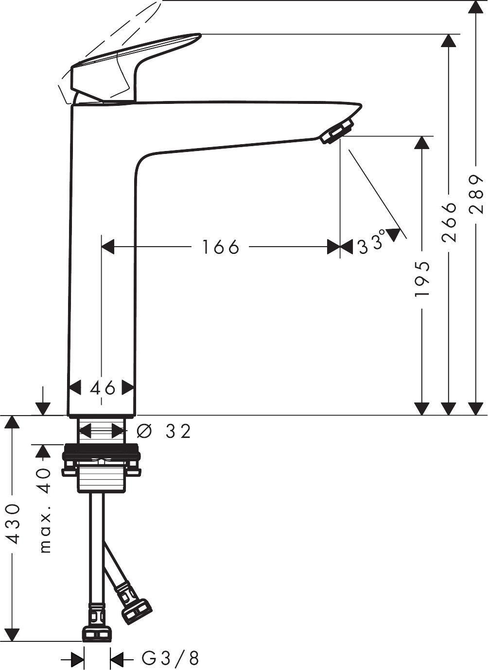 Змішувач для умивальника Hansgrohe Logis 190, хром (71091000) Фото - 1