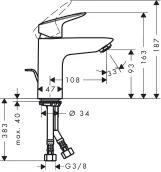 Смеситель для умывальника Hansgrohe Logis 100 LowFlow со сливным гарнитуром, хром (71104000) Фото - 1