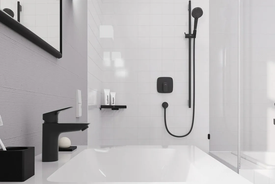 Змішувач для умивальника Hansgrohe LOGIS  100, одноважільний, з клапаном push-open, чорний матовий Фото - 2