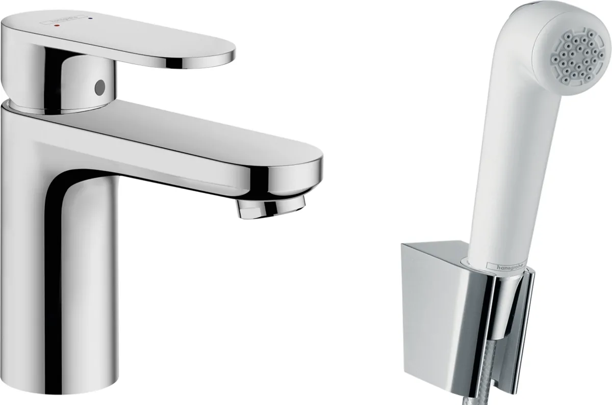 Змішувач для умивальника Hansgrohe VERNIS BLEND 100 з гігієнічною лiйкою, колiр лiйки - бiлий