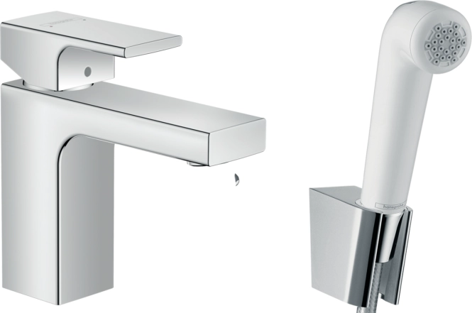 Змішувач для умивальника Hansgrohe VERNIS SHAPE 100 з  гігієнічною лійкою, колір лійки - білий