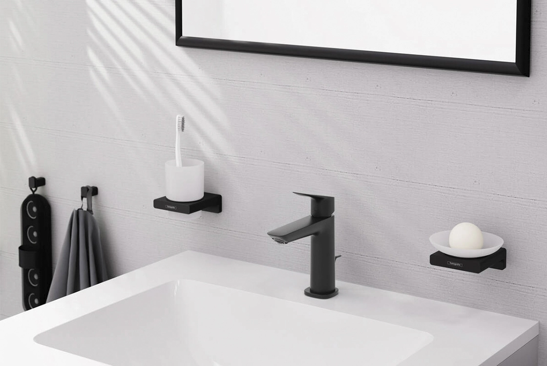 Смеситель для раковины Hansgrohe Logis со сливным набором черный матовый (71251670) Фото - 2