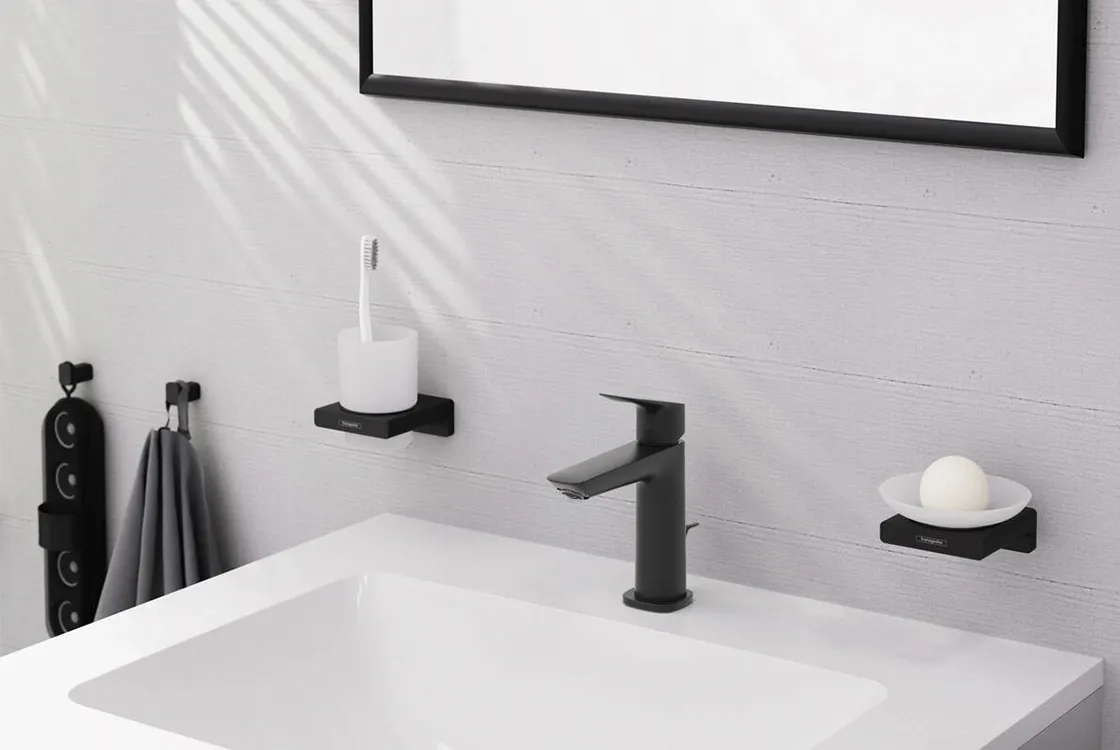 Змішувач для раковини Hansgrohe Logis із зливним набором чорний матовий (71251670) Фото - 2