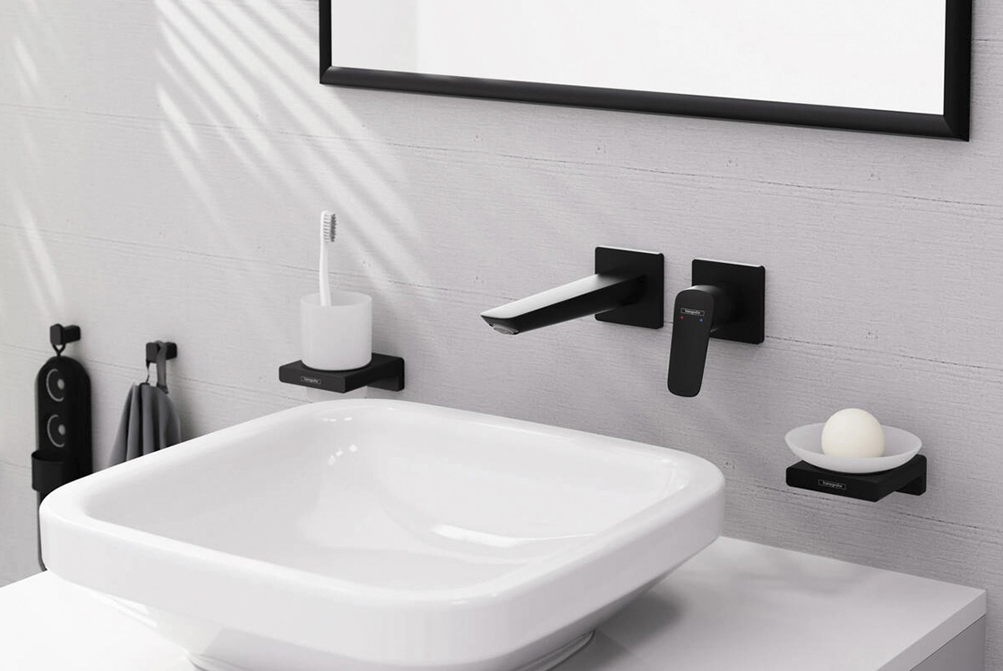 Смеситель для умывальника Hansgrohe LOGIS, однорычажный, настенный, черный матовый Фото - 1