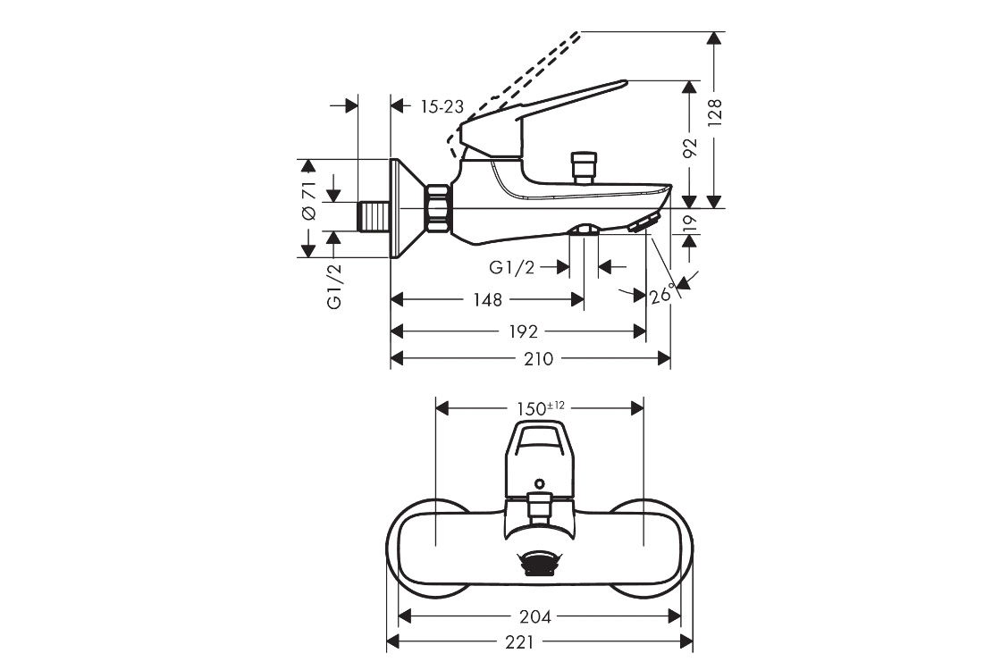 Смеситель для ванны Hansgrohe Novus Loop, Chrome (71340000) Фото - 2