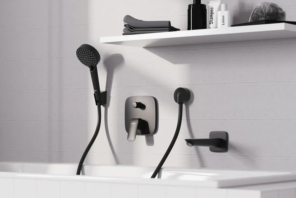 Змішувач для  ванни Hansgrohe LOGIS одноважільний, прихований монтаж, чорний  матовий Фото - 1
