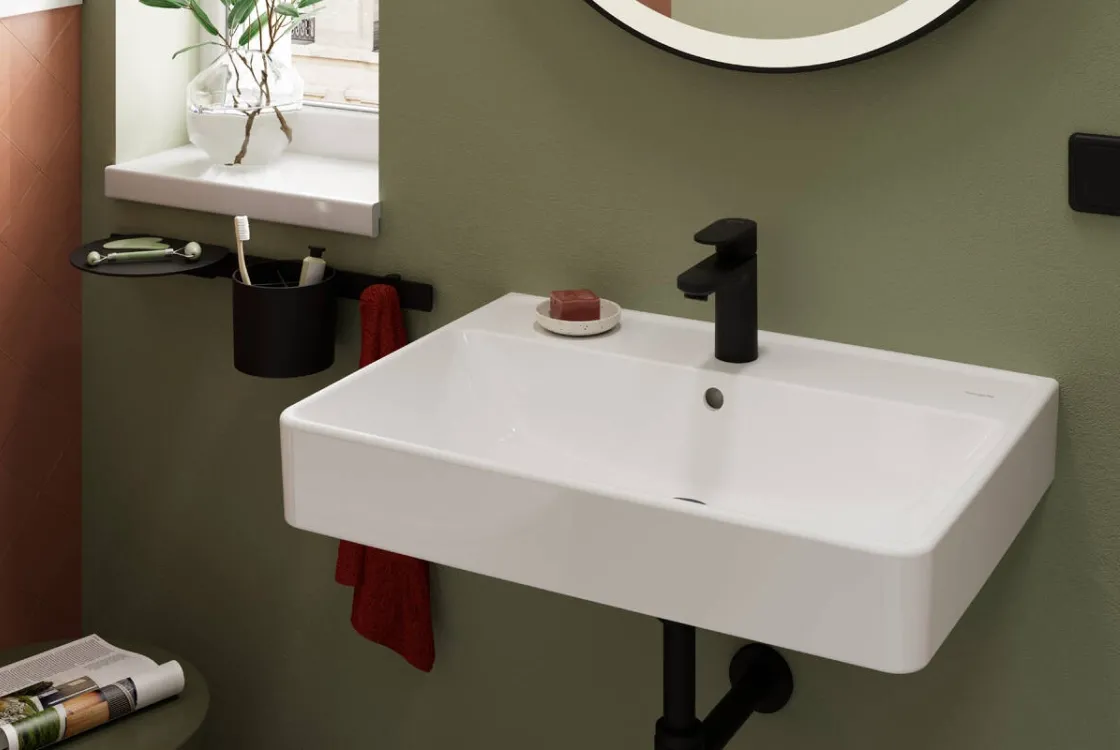 Смеситель для умывальника Hansgrohe Vernis Blend 100 CoolStart с д/у поп-ап, матовый черный (71585670) Фото - 1