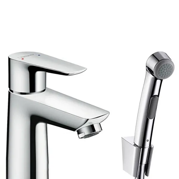 Смеситель для умывальника Hansgrohe Talis E со сливным клапаном Push-Open, гигиеническим душем, хром (71729000)