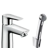 Смеситель для умывальника Hansgrohe Talis E со сливным клапаном Push-Open, гигиеническим душем, хром (71729000)