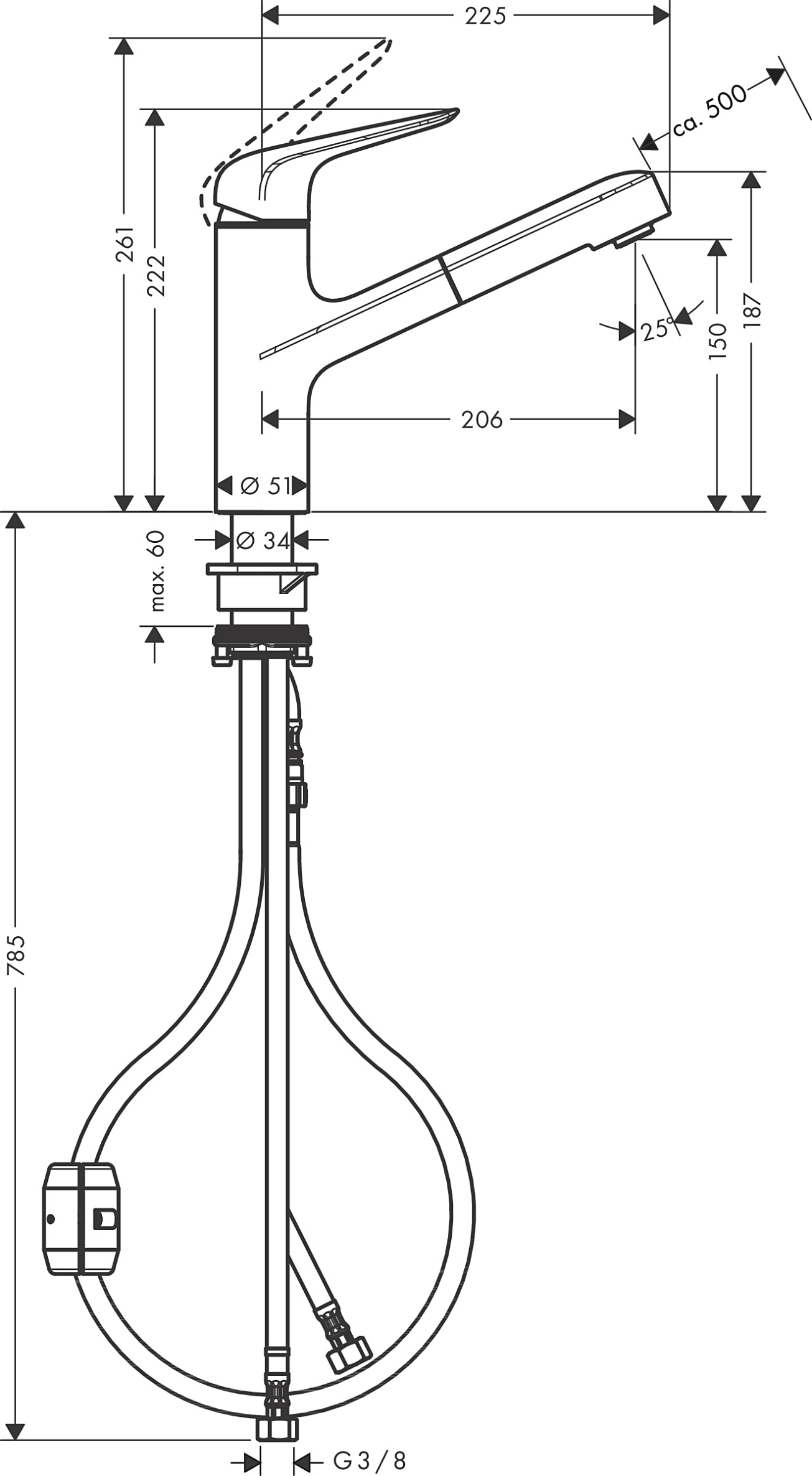 Змiшувач для кухнi Hansgrohe M427-H150, одноважiльний, з висувним виливом, хром Фото - 1