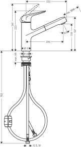 Змiшувач для кухнi Hansgrohe M427-H150, одноважiльний, з висувним виливом, хром Фото - 1