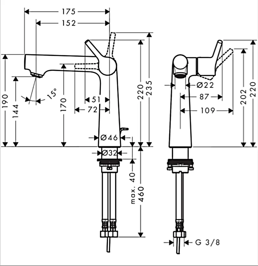Змішувач для умивальника Hansgrohe Talis S 140 з донним клапаном, хром (72113000) Фото - 1