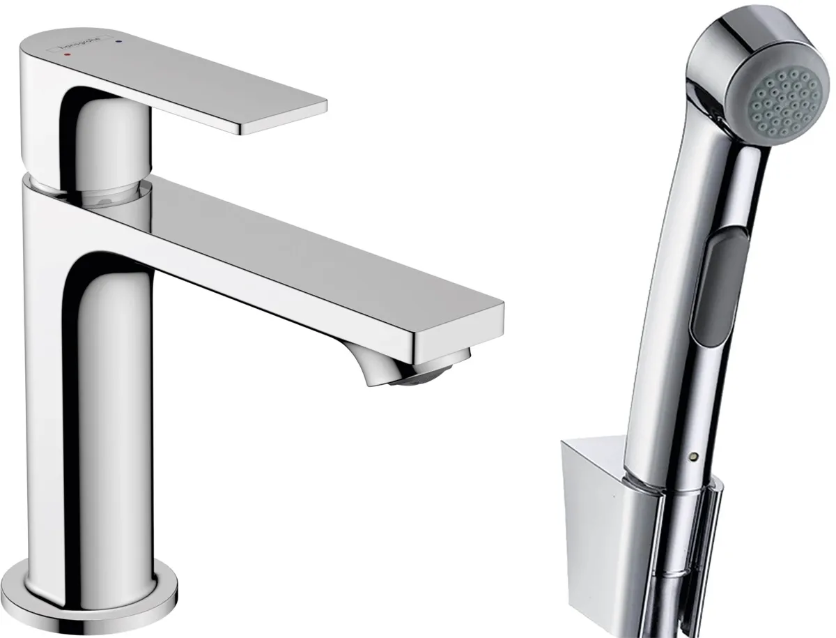 Змішувач для умивальника Hansgrohe REBRIS E 110, з гігієнічною лейкою