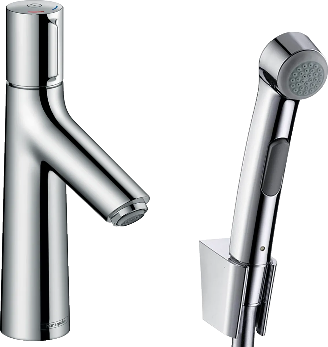 Смеситель для умывальника Hansgrohe Talis Select S 100 со сливным клапаном и гигиеническим гарнитуром, хром (72291000)