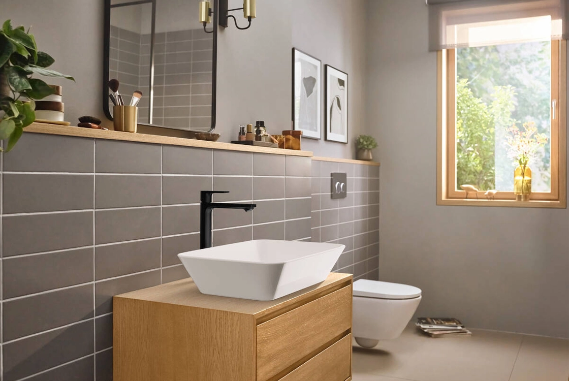 Смеситель для умывальника Hansgrohe REBRIS E 240, CoolStart,EcoSmart+, черный матовый Фото - 2