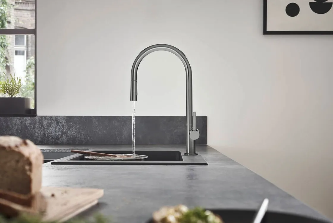 Змішувач для кухні Hansgrohe Talis 210 2jet з витяжним виливом Sbox, чорний хром (72801340) Фото - 4