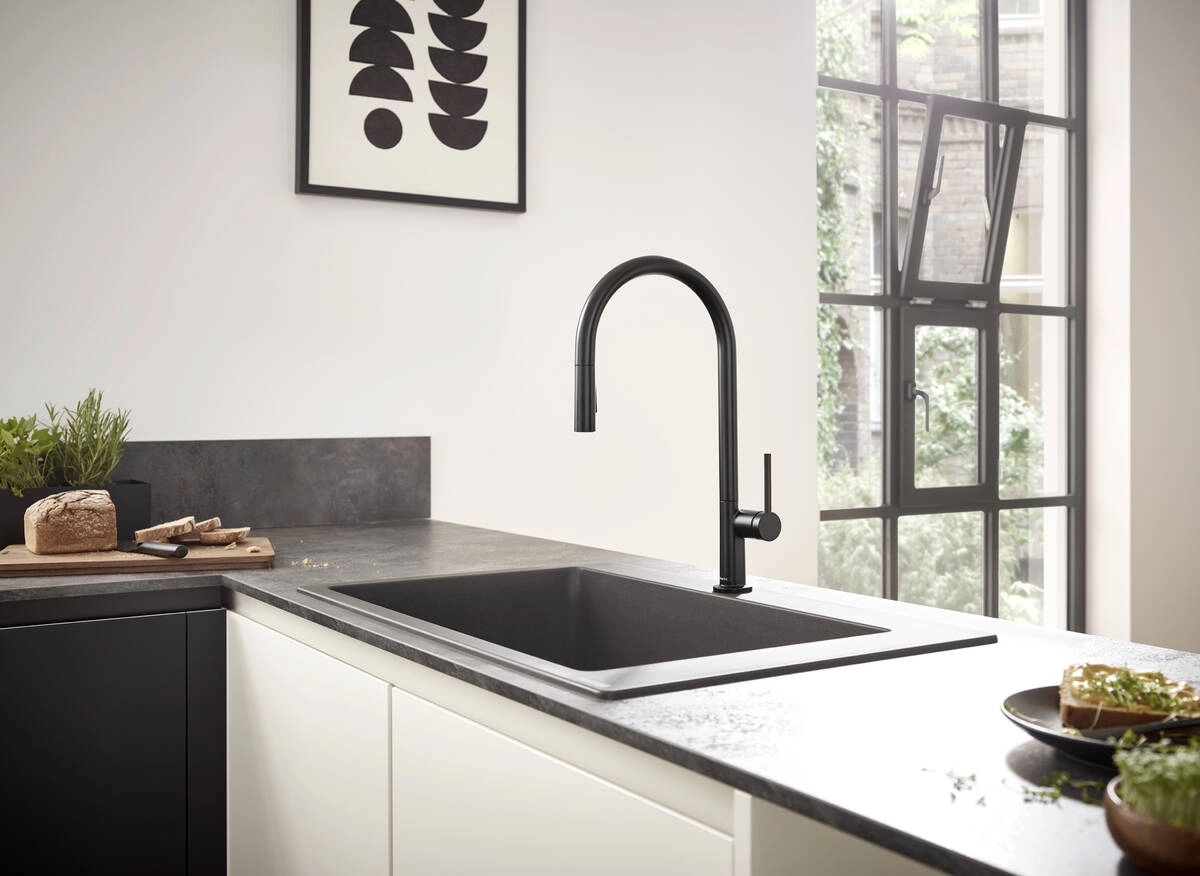 Смеситель для кухни Hansgrohe Talis 210 1jet с вытяжным изливом, черный матовый (72802670) Фото - 2