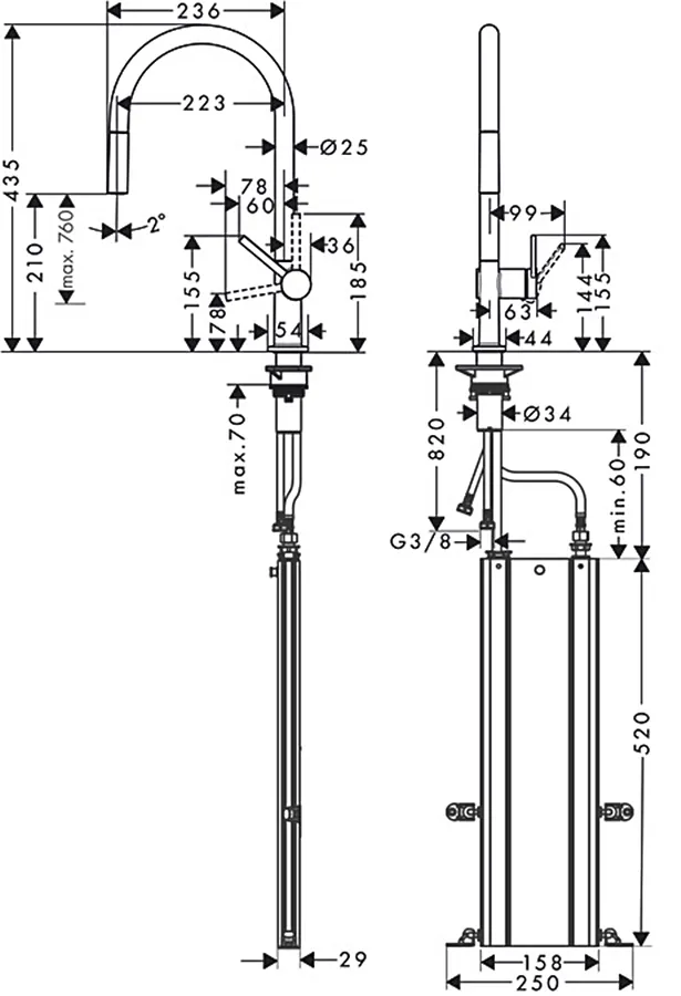 Кухонний змішувач Hansgrohe Talis 210 1jet з витяжним виливом Sbox, хром (72803000) Фото - 1