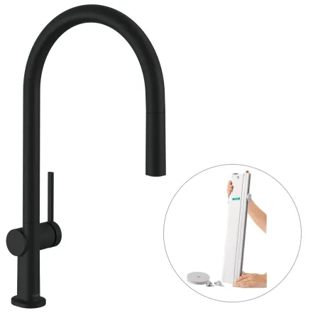Кухонний змішувач Hansgrohe Talis 210 1jet з витяжним виливом Sbox, чорний матовий (72803670)