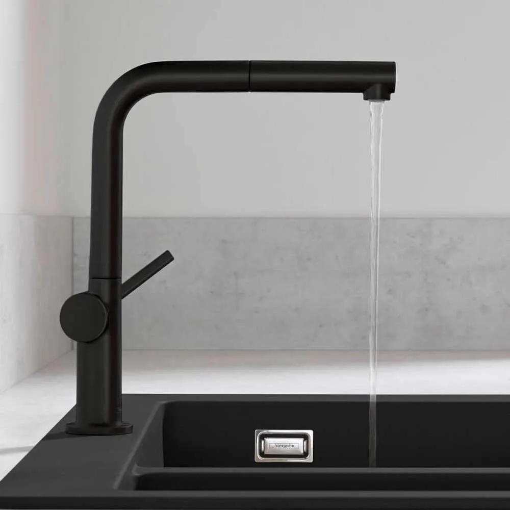Смеситель для кухни Hansgrohe TALIS M54, однорычажный, 270, с выдвижным изливом, 1jet, sBox, черный матовый Фото - 1