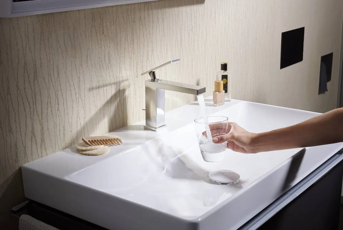 Змішувач для умивальника Hansgrohe TECTURIS E 110, одноважільний, push-open,Eco Smart, хром Фото - 1