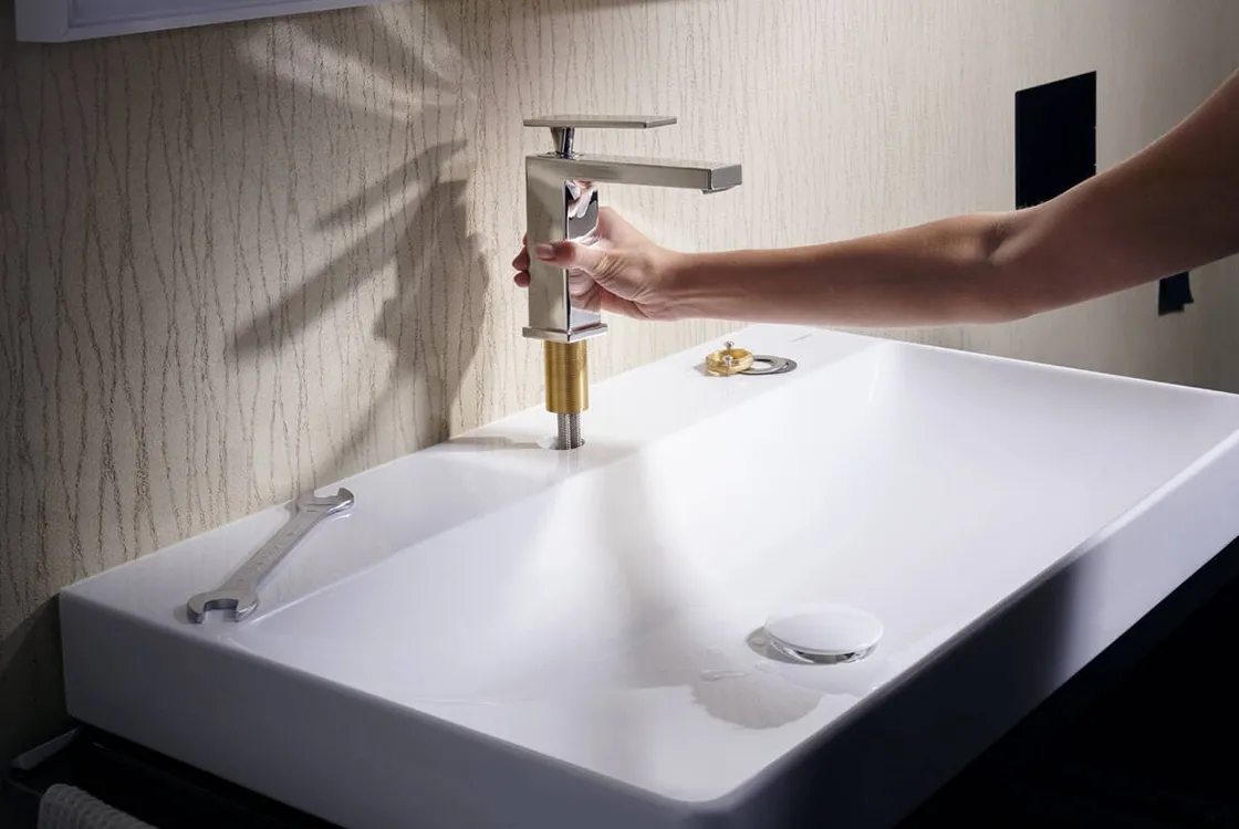 Змішувач для умивальника Hansgrohe TECTURIS E 110, одноважільний, push-open,Eco Smart, хром Фото - 2