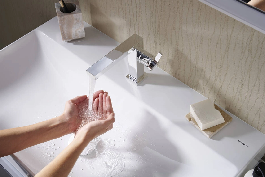 Змішувач для умивальника Hansgrohe TECTURIS E 110, одноважільний ,CoolStart, push-open, хром Фото - 1