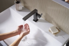 Смеситель для умывальника Hansgrohe TECTURIS E 110, однорычажный, CoolStart, push-open, черный матовый Фото - 1
