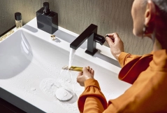 Смеситель для умывальника Hansgrohe TECTURIS E 110, однорычажный, CoolStart, push-open, черный матовый Фото - 3