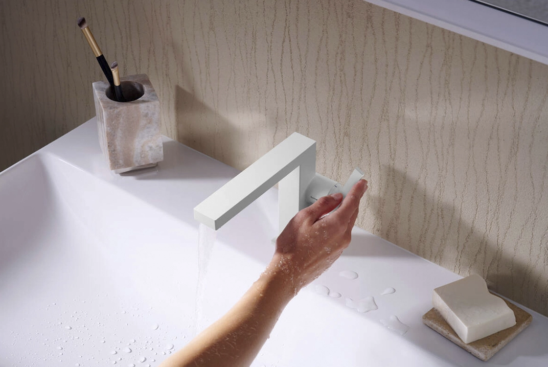 Смеситель для умывальника Hansgrohe TECTURIS E 110, однорычажный ,CoolStart, push-open, белый матовый Фото - 2