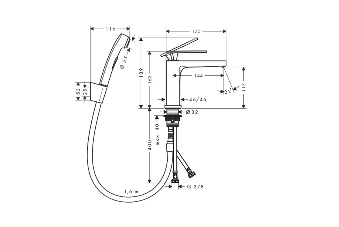 Смеситель для умывальника Hansgrohe Tecturis E 110 с гигиенической лейкой, хром (73210000) Фото - 1