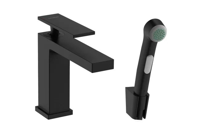 Змішувач для умивальника Hansgrohe Tecturis E 110 з гігієнічною лійкою, матовий чорнийk (73210670)