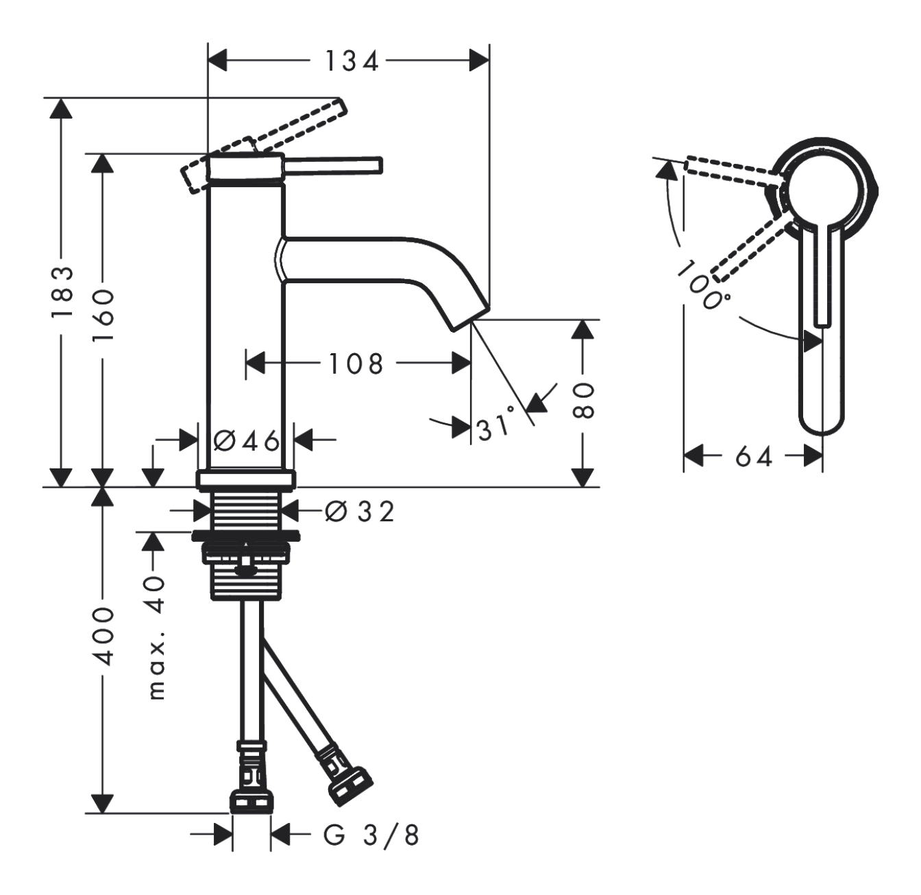 Смеситель для умывальника Hansgrohe Tecturis S 80 CoolStart, матовый белый (73302700) Фото - 2