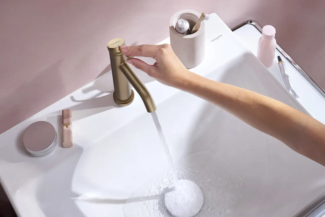 Смеситель для раковины Hansgrohe Tecturis S CoolStart EcoSmart+ без сливного гарнитура бронза (73312140) Фото - 1