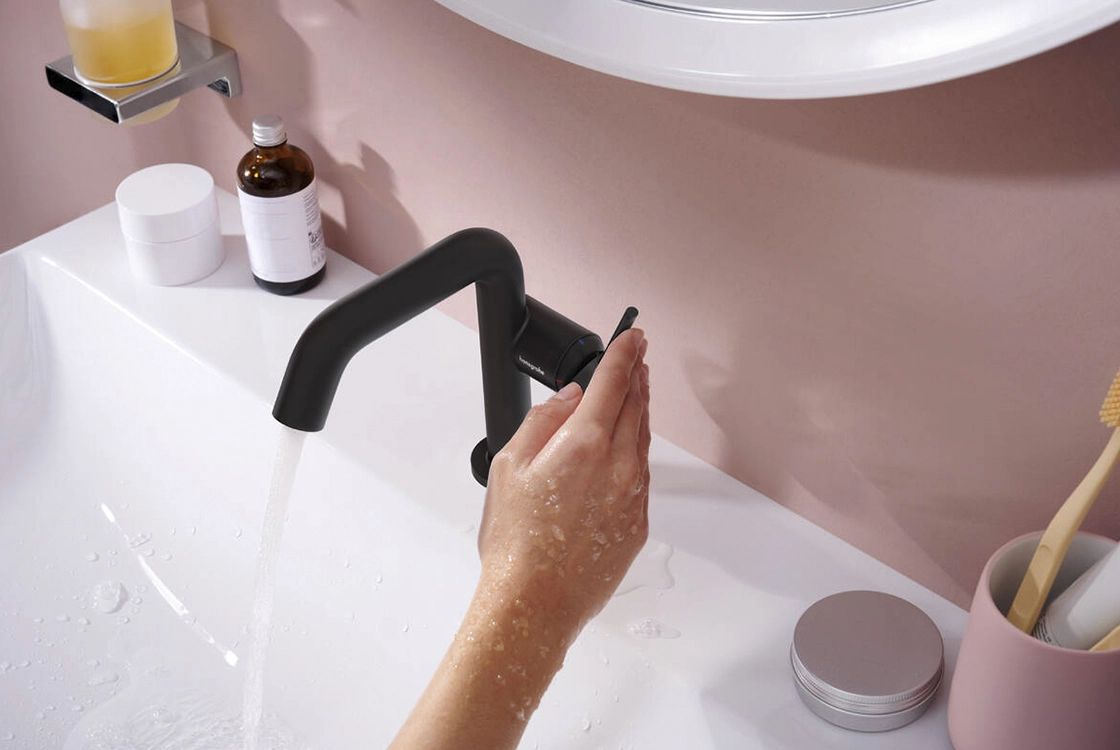 Смеситель для умывальника Hansgrohe TECTURIS S 110, однорычажный, CoolStart, push-open, черный матовый Фото - 1