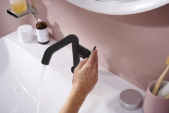 Смеситель для умывальника Hansgrohe TECTURIS S 110, однорычажный, CoolStart, push-open, черный матовый Фото - 1