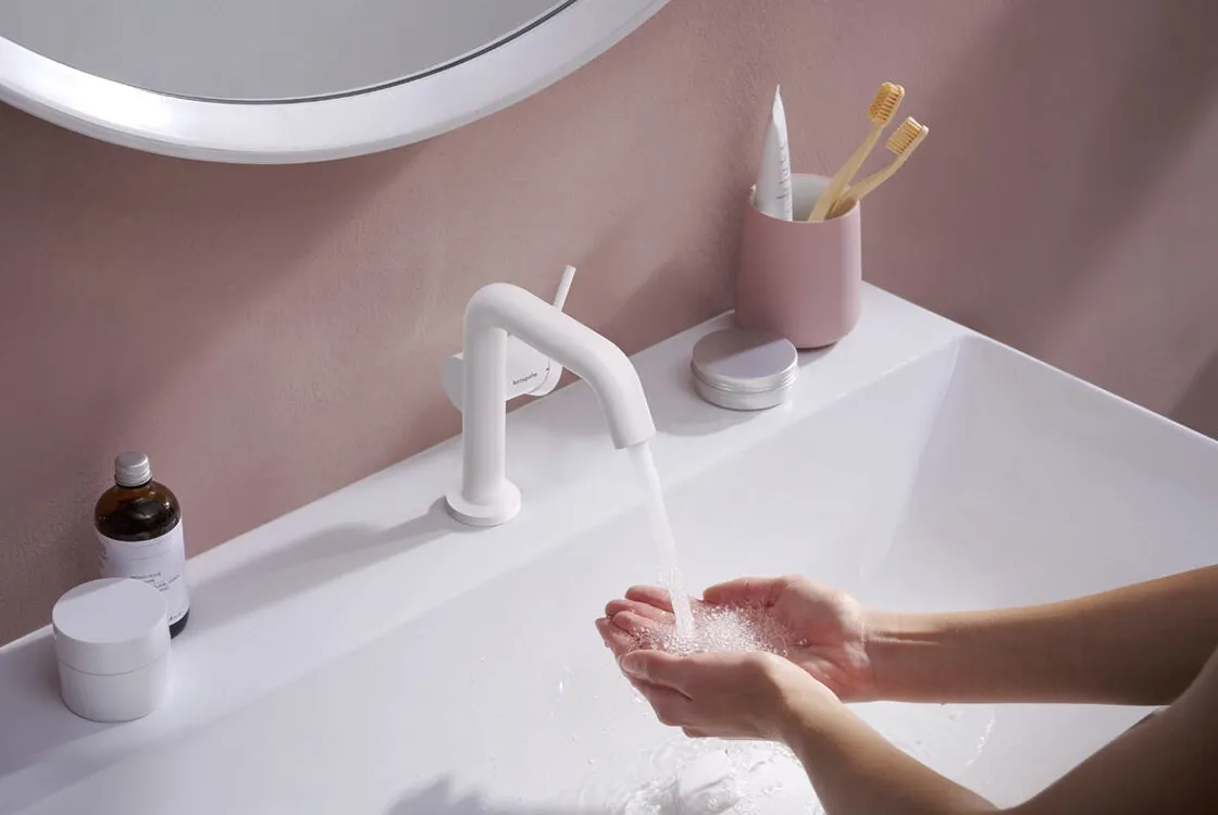 Змішувач для раковини Hansgrohe Tecturis S CoolStart EcoSmart+ зі зливним гарнітуром білий матовий (73320700) Фото - 2