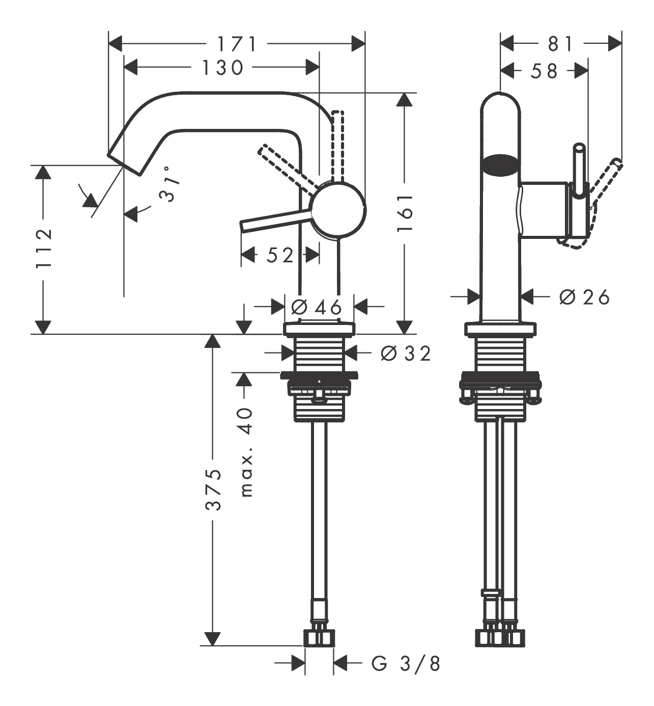 Смеситель для умывальника Hansgrohe Tecturis S 110 Fine CoolStart, матовый черный (73321670) Фото - 4