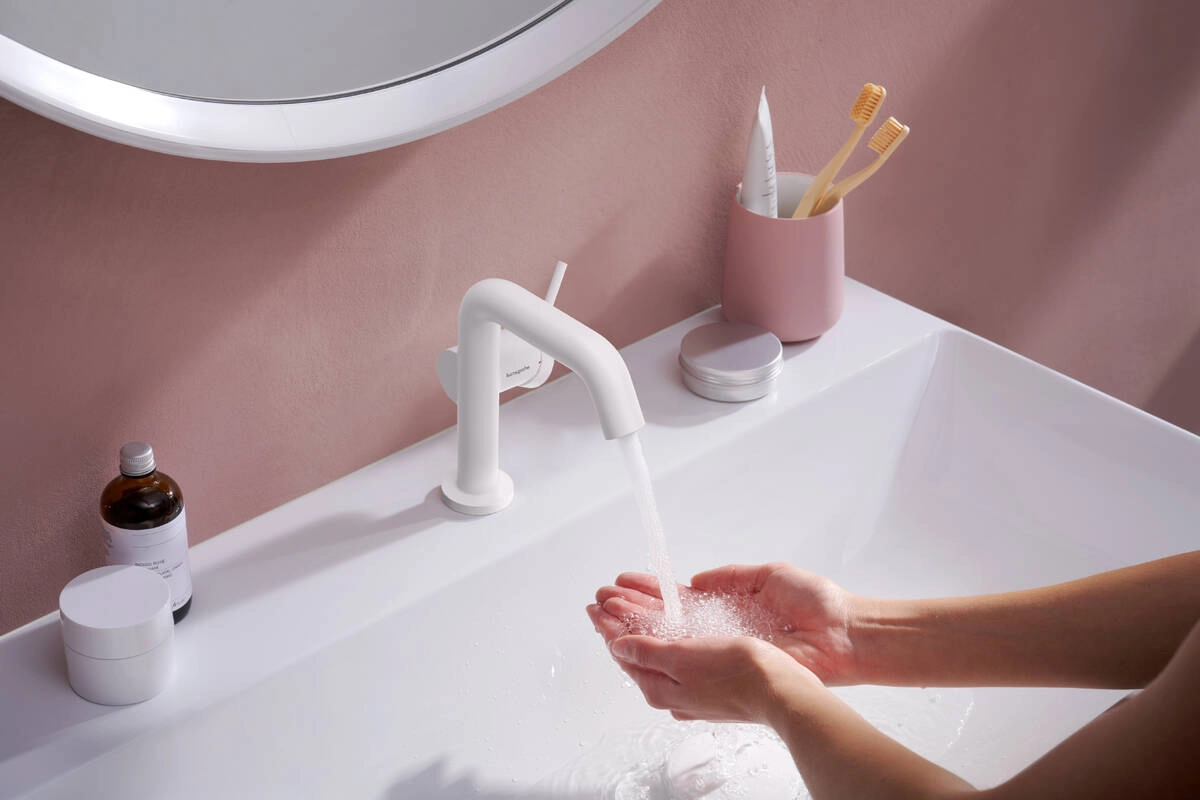 Смеситель для умывальника Hansgrohe Tecturis S 110 Fine CoolStart, матовый белый (73321700) Фото - 2