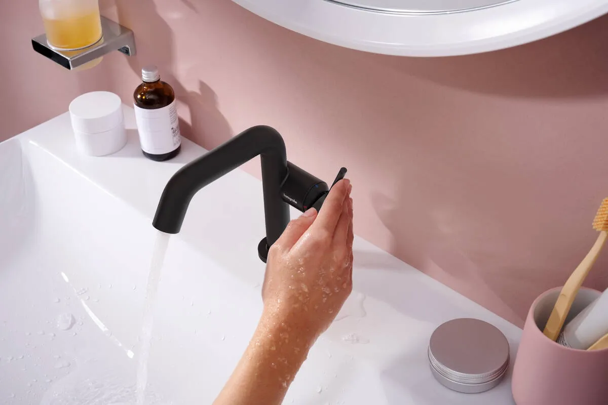 Змішувач для раковини Hansgrohe Tecturis S CoolStart EcoSmart+ зі зливним гарнітуром чорний матовий (73323670) Фото - 1